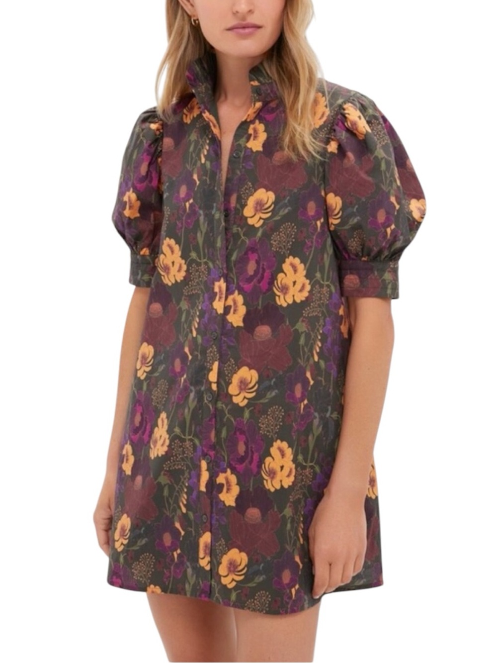NWOT Tuckernuck Hyacinth House Tent Floral Puff-Sleeve Green/Yellow Mini Dress M